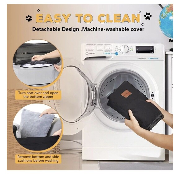 Dog Car Seat Waterproof Booster w Storage Pockets Groom Glove Small Black Gray - Picture 4 of 16